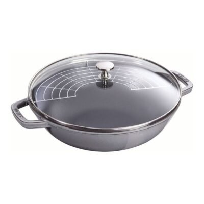 STAUB PANS Wok Gris con Tapa de Vidrio 30 cm, Hierro Fundido