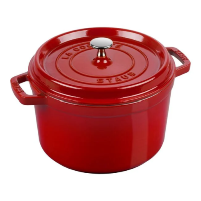 Olla Cocotte Alta Rojo Cereza con Tapa 24 cm, Hierro Fundido